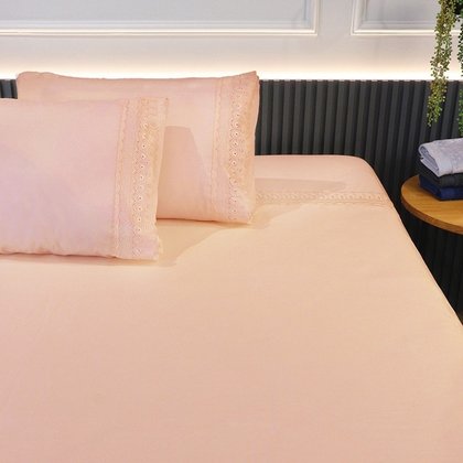jogo de cama bordare floral rosa